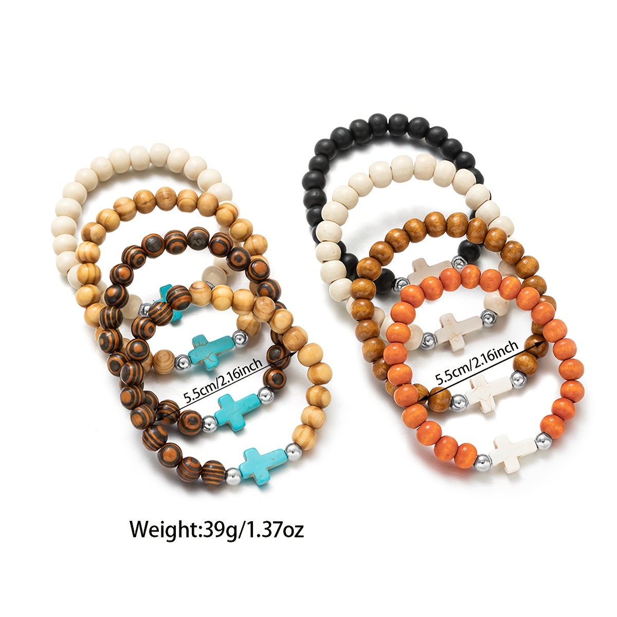 8pc Bohemian Colorful Patterned Wooden Bead Stackable Bracelet Set